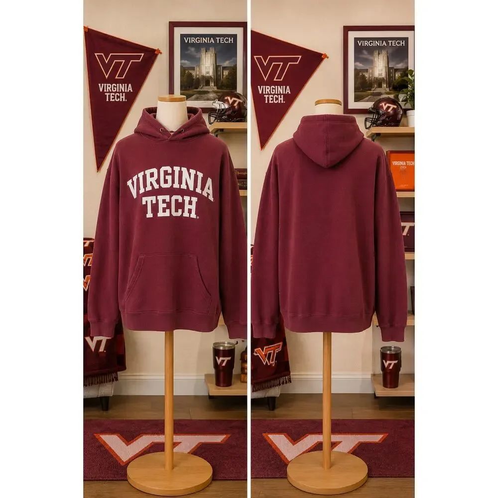Vintage Virginia Tech Jansport Hoodie Large Faded Hokies Sweatshirt